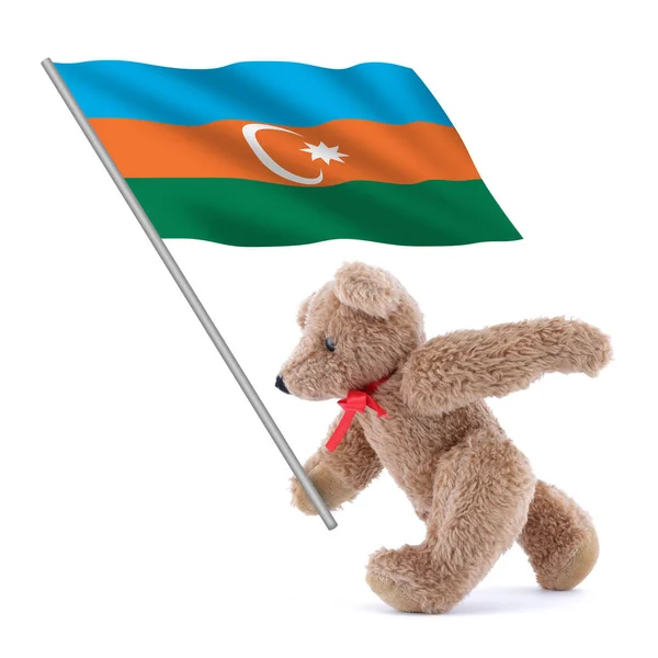 Uma Bandeira Azerbaijão Sendo Carregada Por Urso Pelúcia Bonito — Fotografia de Stock