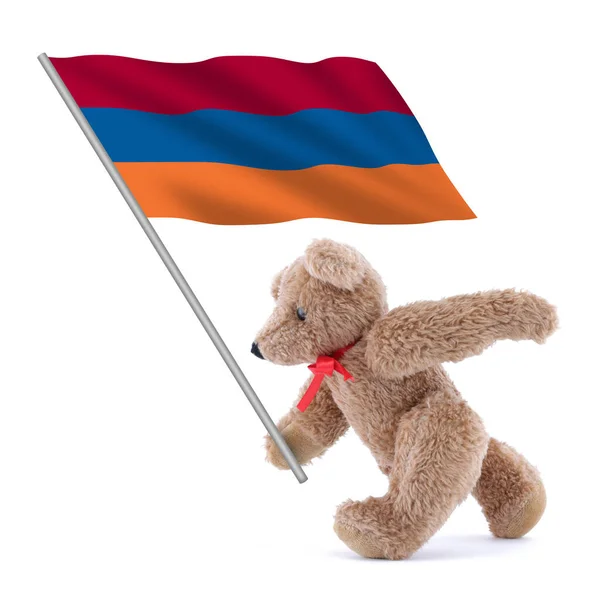 Uma Bandeira Armênia Sendo Carregada Por Urso Pelúcia Bonito — Fotografia de Stock
