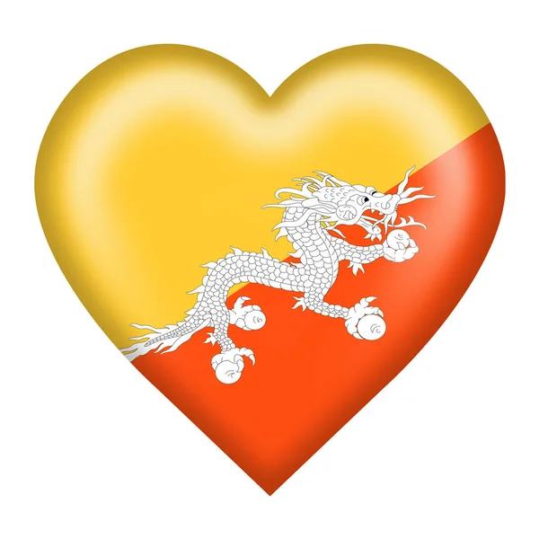 Ein Bhutan Flagge Herz Taste Isoliert Auf Weiß Mit Clipping — Stockfoto