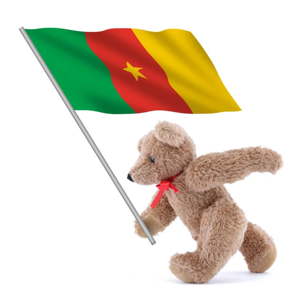 Μια Σημαία Καμερούν Που Φέρει Ένα Χαριτωμένο Αρκουδάκι — Φωτογραφία Αρχείου