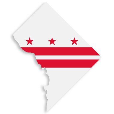 Beyaz arkaplan üzerinde bir Washington DC bayrak haritası kırpma yolu ile 3d illüstrasyon
