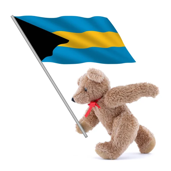 Una Bandiera Delle Bahamas Portata Simpatico Orsacchiotto — Foto Stock