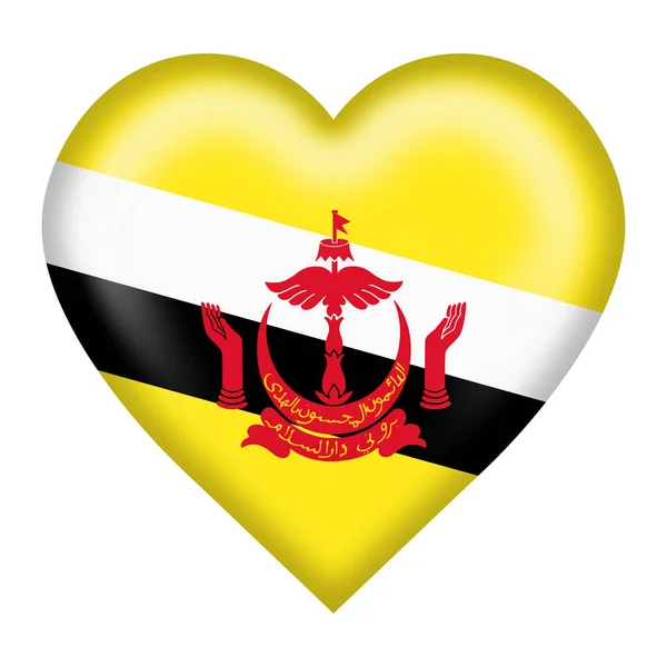 Botão Coração Bandeira Brunei Isolado Branco Com Recorte Caminho Ilustração — Fotografia de Stock