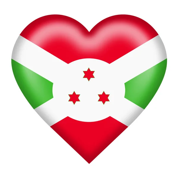Pulsante Cuore Bandiera Burundi Isolato Bianco Con Percorso Ritaglio Illustrazione — Foto Stock