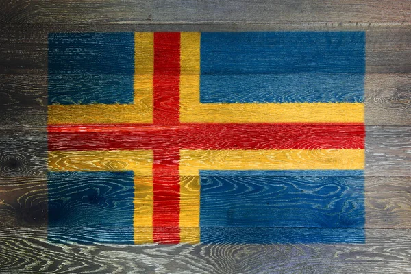Flaga Wysp Aland Rustykalnym Tle Starej Powierzchni Drewna — Zdjęcie stockowe