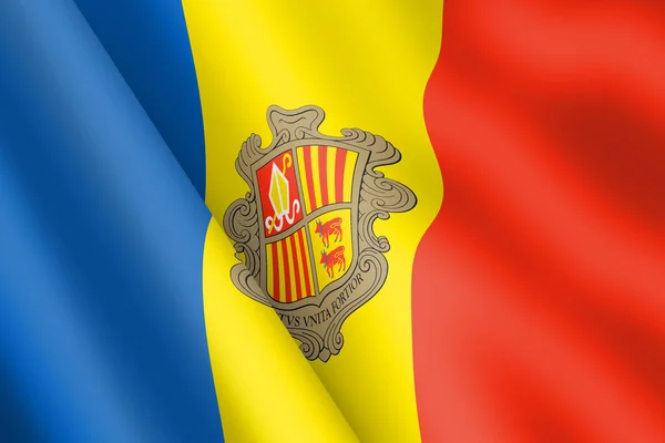Egy Andorra Lengő Zászló Illusztráció Szél Fodrozódik — Stock Fotó
