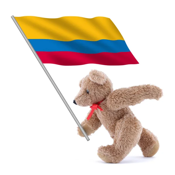 かわいいテディベアが運んでいるコロンビアの旗 — ストック写真