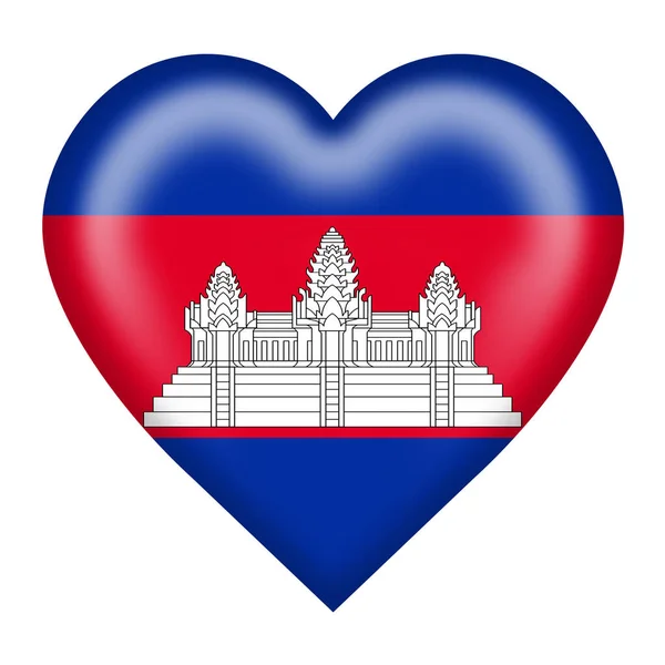 Eine Kambodscha Flagge Herz Taste Isoliert Auf Weiß Mit Clipping — Stockfoto