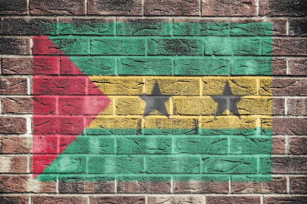 Sao Tome Principe Zászló Régi Téglafal Háttér — Stock Fotó