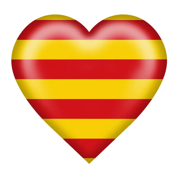 Кнопка Серця Під Прапором Каталонії Ізольована Білому Відсіканням Шляху Ілюстрацією — стокове фото