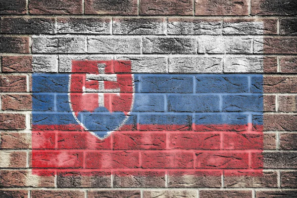 Eski Tuğla Duvar Zemininde Bir Slovakya Bayrağı — Stok fotoğraf