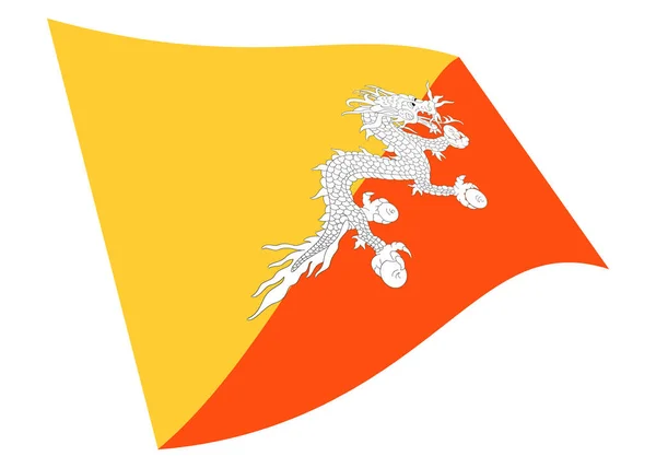 白にクリッピングパスと黄色のオレンジ色の斜めのドラックタンダードラゴンで隔離されたブータンの波旗3Dイラスト — ストック写真