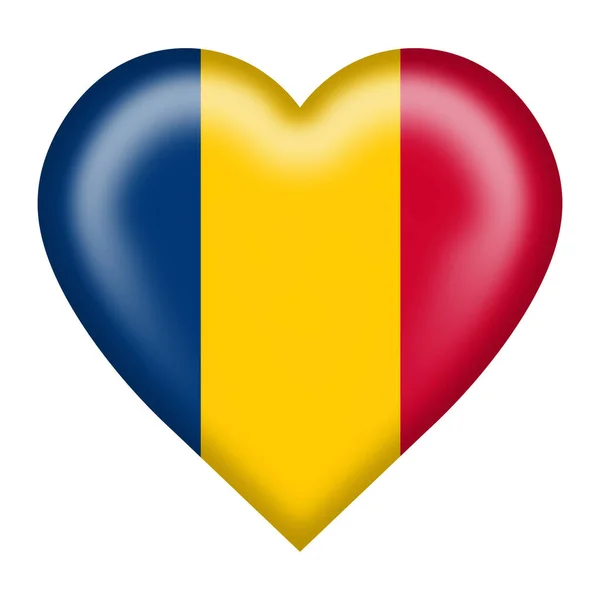 Tchad Flagga Hjärta Knappen Isolerad Vit Med Klippning Väg Illustration — Stockfoto