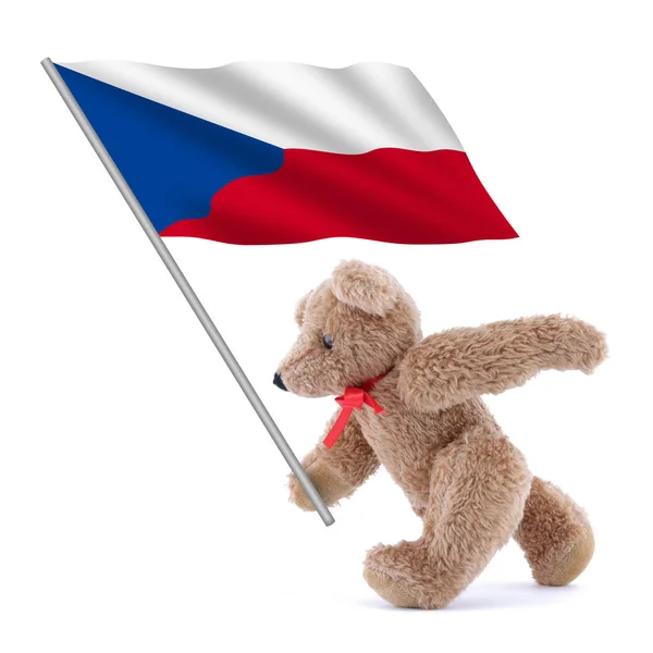 Tjeckisk Flagga Som Bärs Söt Nalle — Stockfoto
