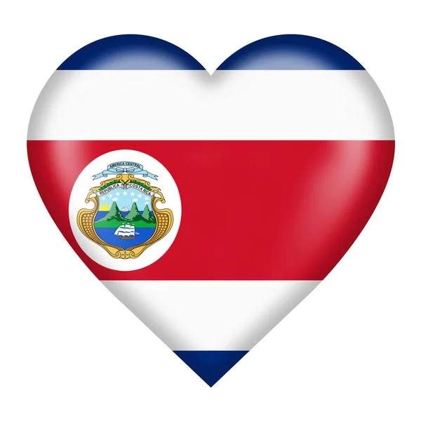 Кнопка Сердца Флага Коста Рики Изолирована Белом Вырезкой Путь Иллюстрации — стоковое фото