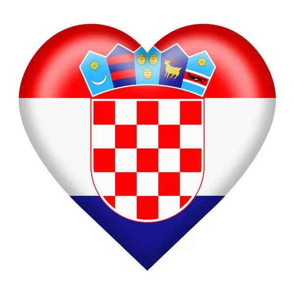Botão Coração Bandeira Croácia Isolado Branco Com Recorte Caminho Ilustração — Fotografia de Stock