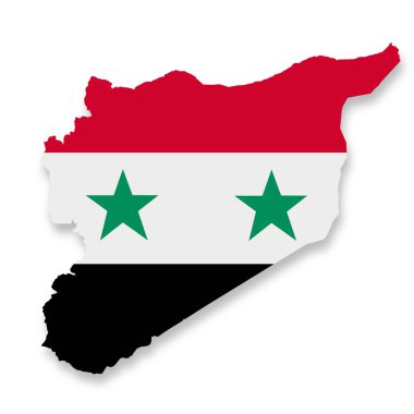 Beyaz arkaplanda 3d resimli bir Suriye bayrağı haritası