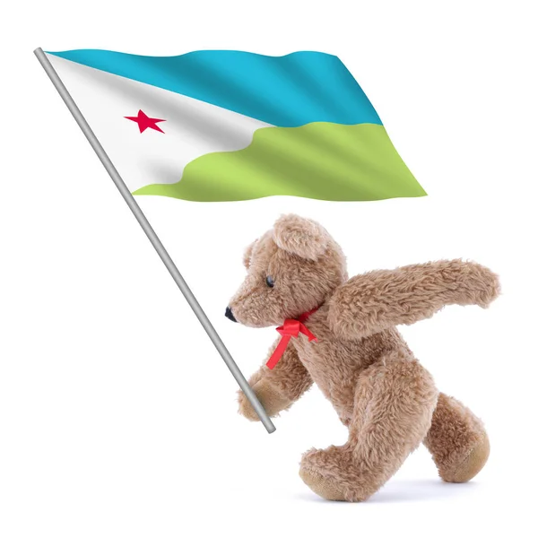 Eine Fahne Aus Dschibuti Getragen Von Einem Niedlichen Teddybär — Stockfoto