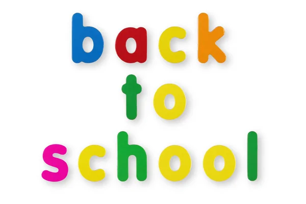 Back School Words Coloured Magnetic Letters White Clipping Path Remove — Stock Photo, Image