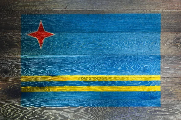Vlajka Aruba Rustikálním Starém Dřevěném Povrchu Pozadí — Stock fotografie