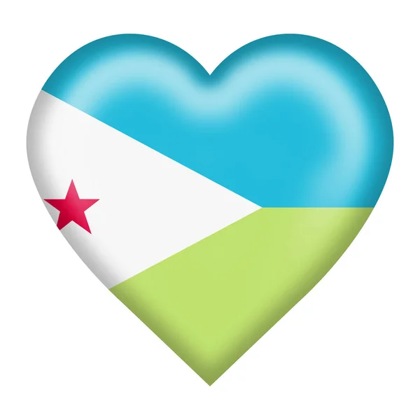 A Djibouti flag heart button isolated on white with clipping path 3d illustration