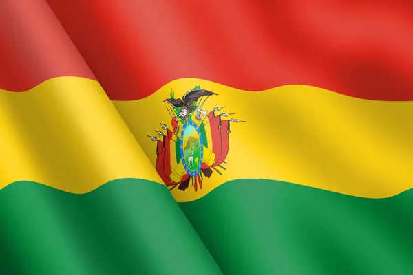 Болівійський Махаючий Прапор Ілюстрація Вітру Пульсуючий Червоний Жовтий Зелений Герб — стокове фото