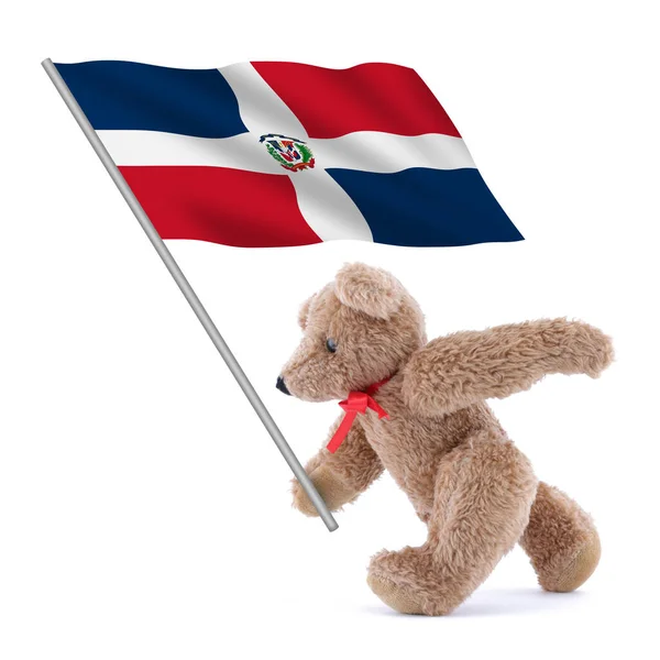 Прапор Домініканської Республіки Носить Милий Плюшевий Ведмідь — стокове фото