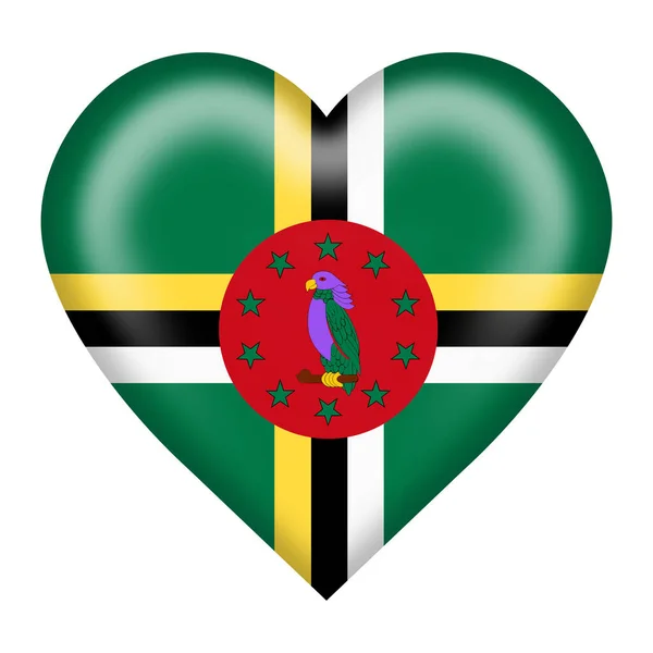 Кнопка Сердца Флагом Доминики Изолированная Белом Вырезанием Пути Иллюстрации — стоковое фото