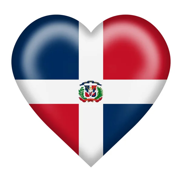 ドミニカ共和国の国旗ハートボタンは白で クリッピングパス3Dイラストが描かれています — ストック写真