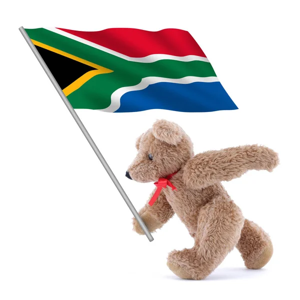 Eine Flagge Der Republik Südafrika Getragen Von Einem Niedlichen Teddybär — Stockfoto