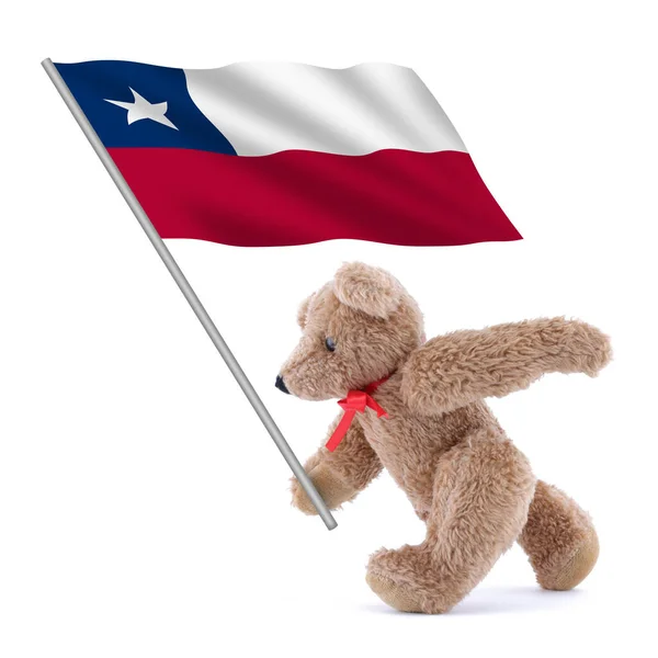 Uma Bandeira Chile Sendo Carregada Por Ursinho Pelúcia Bonito — Fotografia de Stock