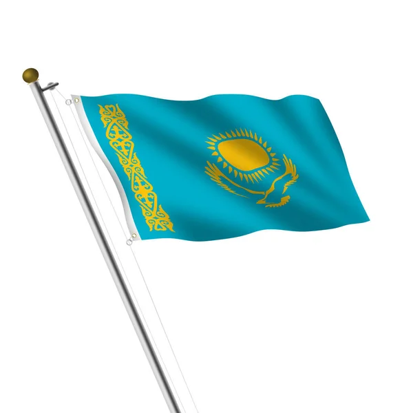 Kırpma Yolu Beyaz Üzerine Bir Kazakistan Bayrak Direği Illüstrasyon — Stok fotoğraf