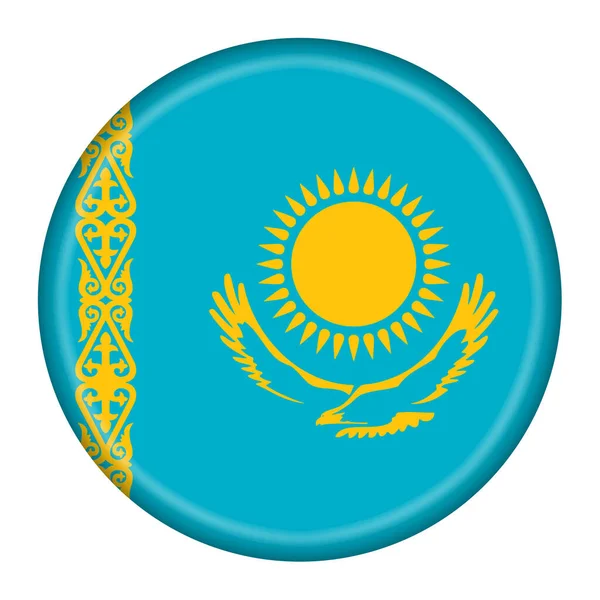 带有裁剪路径的哈萨克斯坦标志按钮3D说明 — 图库照片