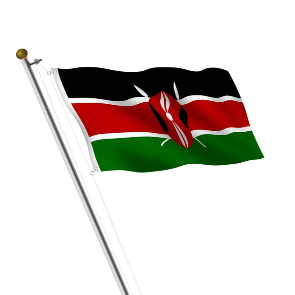 Kenya Flaggstång Illustration Vitt Med Klippbana — Stockfoto