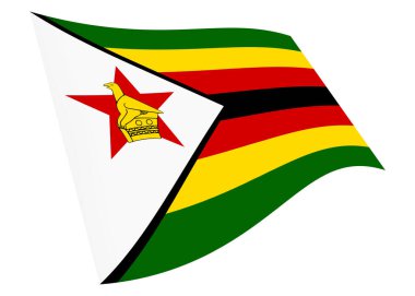 Bir Zimbabwe dalgalanan bayrak 3d çizim kırpma yolu ile beyaz izole