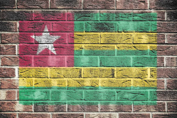 Togo Flagge Auf Backsteinmauer Hintergrund Grün Rot Gelb Streifen Weißer — Stockfoto