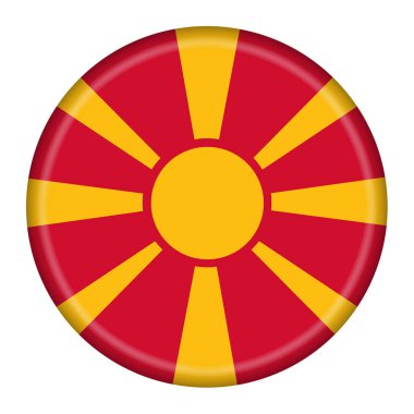 Makedonya bayrak düğmesi kesme yolu ile 3d illüstrasyon