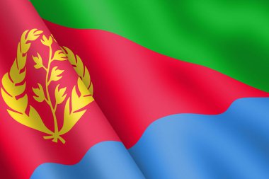 Bir Eritrea dalgalı bayrak 3D illüstrasyon rüzgar dalgalanması