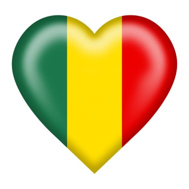 A Mali flag heart button isolated on white with clipping path 3d illustration clipart