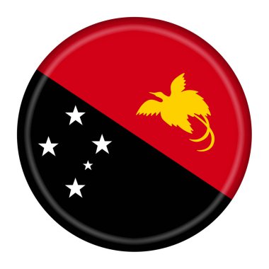 Papua Yeni Gine bayrağı düğmesi kesme yolu ile 3D illüstrasyon Siyah kırmızı Güney Haçı cennet kuşu