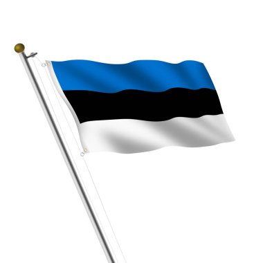 Kırpma yolu beyaz üzerine bir Estonya Bayrak Direği 3d illüstrasyonu