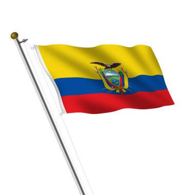 Ekvador Bayrak Direği, kırpma yolu ile beyaz üzerine 3d illüstrasyon