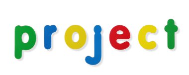 Gölgeyi kaldırmak için kırpma yolu olan beyaz üzerine renkli manyetik harflerle bir proje sözcüğü