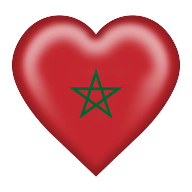 Kırpma yolu ile beyaz üzerine izole edilmiş bir Fas bayrağı kalp tuşu