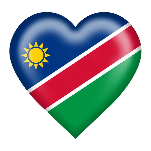 stock image A Namibia flag heart button isolated on white with clipping path red green blue white yellow sun