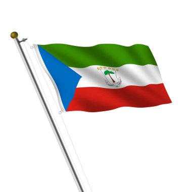 An Equatorial Guinea Flagpole 3d illustration on white with clipping path clipart