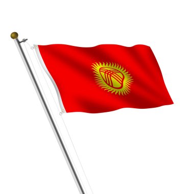 A Kyrgystan flagpole 3d illustration on white with clipping path clipart