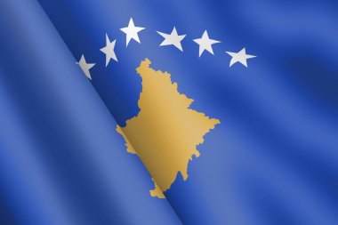 A Kosovo waving flag 3d illustration wind ripple white stars gold map clipart