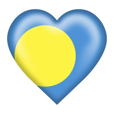 A Palau flag heart button isolated on white with clipping path 3d illustration blue Pacific Ocean gold full moon clipart