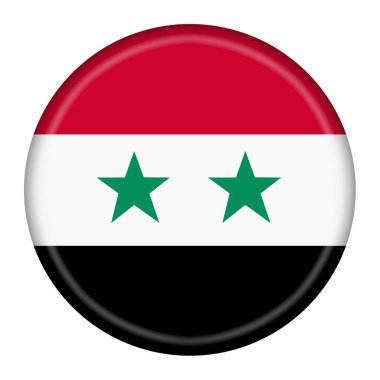 Kırpma yolu olan bir Suriye bayrağı düğmesi 3d illüstrasyon